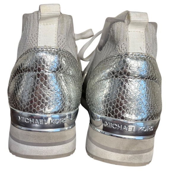 Michael Kors Billie Silver Knit Sock Sneakers Metallic‎ Accent Lace Up Size 10M - Picture 4 of 8